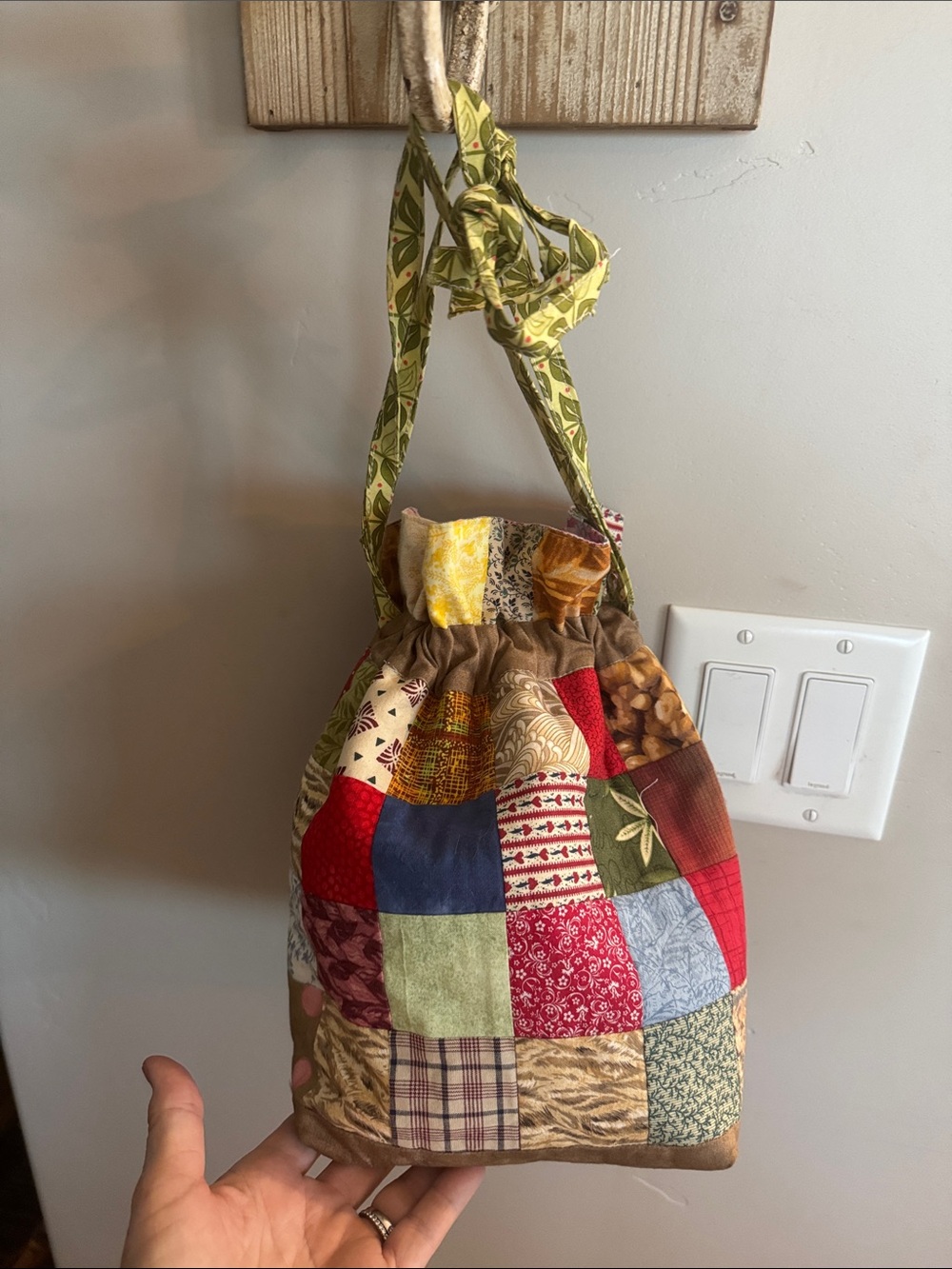 Patchwork Drawstring Tote Bag in Multicolor - Picture 2 of 6